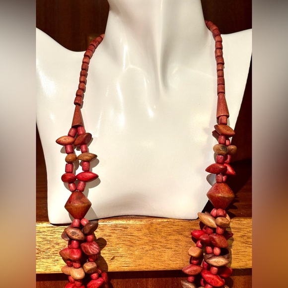 2/$15 - Vibrant Red Multilayer Wooden Necklace – Boho Vibes - Picture 3 of 7
